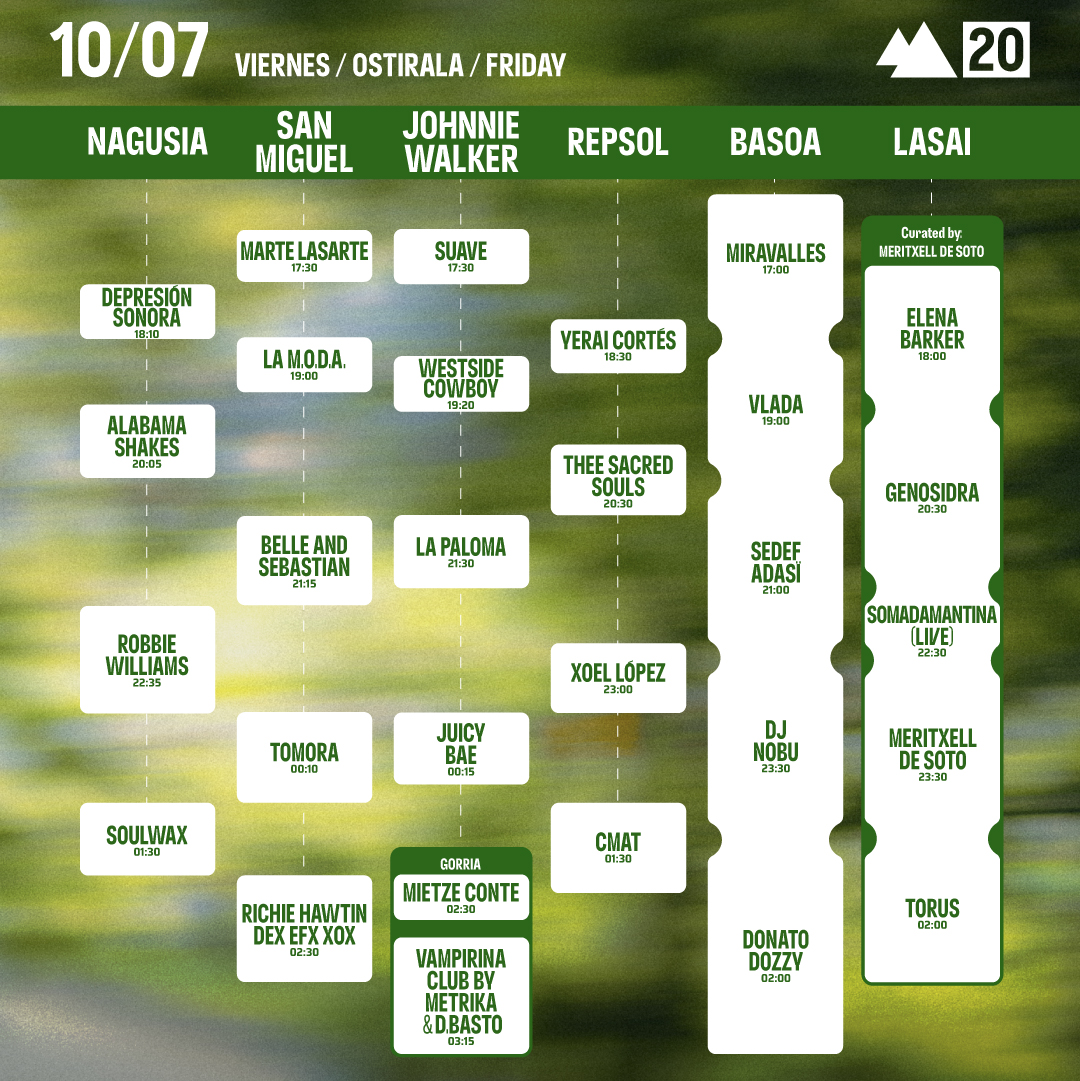 Horarios del viernes de Bilbao BBK Live 2026